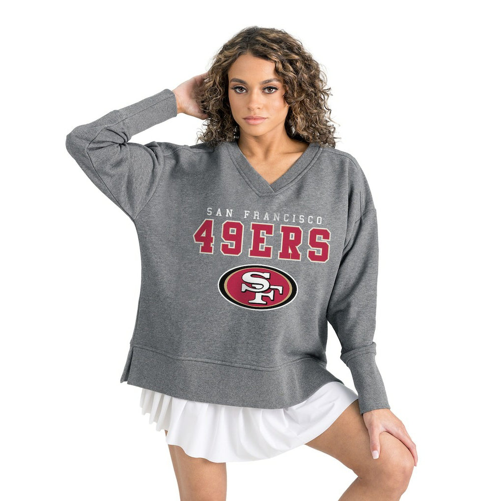 San Francisco 49ers Gameday Couture Women's French Terry V-Neck Pullover Sweatshirt - Gray cheap