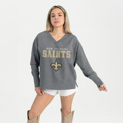 New Orleans Saints Gameday Couture Women's French Terry V-Neck Pullover Sweatshirt - Gray sale