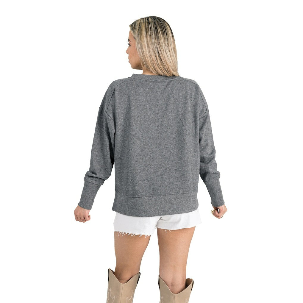 New York Giants Gameday Couture Women's French Terry V-Neck Pullover Sweatshirt - Gray online