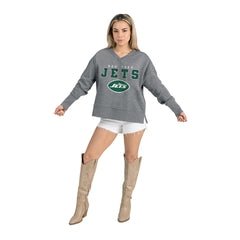 New York Jets Gameday Couture Women's French Terry V-Neck Pullover Sweatshirt - Gray cheap