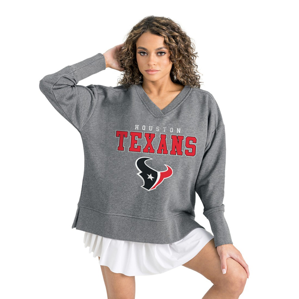 Houston Texans Gameday Couture Women's French Terry V-Neck Pullover Sweatshirt - Gray for sale