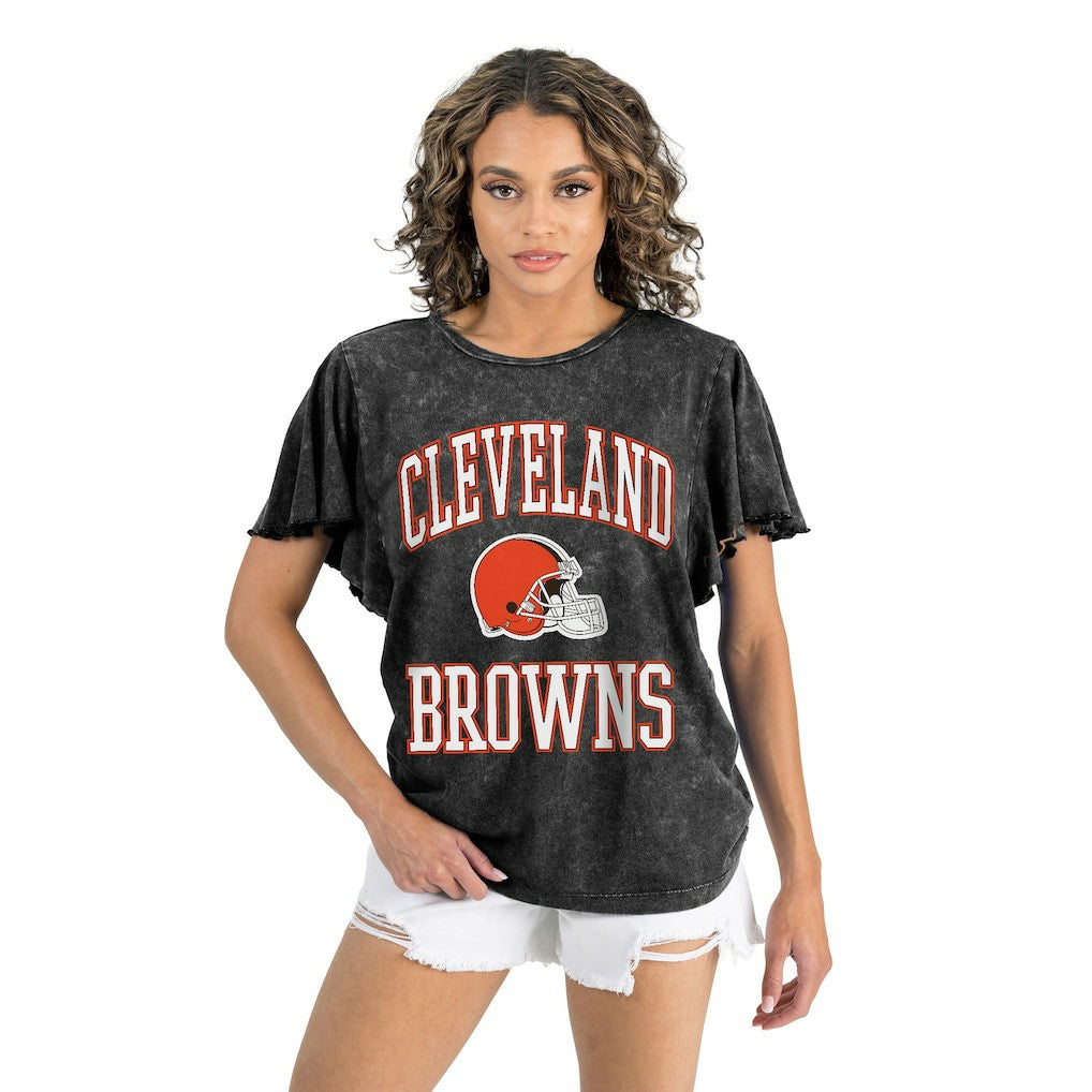 Cleveland Browns Gameday Couture Women's Relaxed Flutter Sleeve T-Shirt - Black cheap