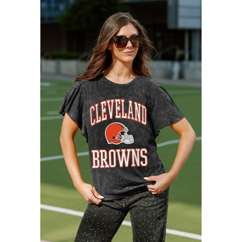 Cleveland Browns Gameday Couture Women's Relaxed Flutter Sleeve T-Shirt - Black cheap
