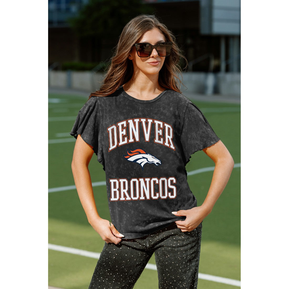 Denver Broncos Gameday Couture Women's Relaxed Flutter Sleeve T-Shirt - Black outlet