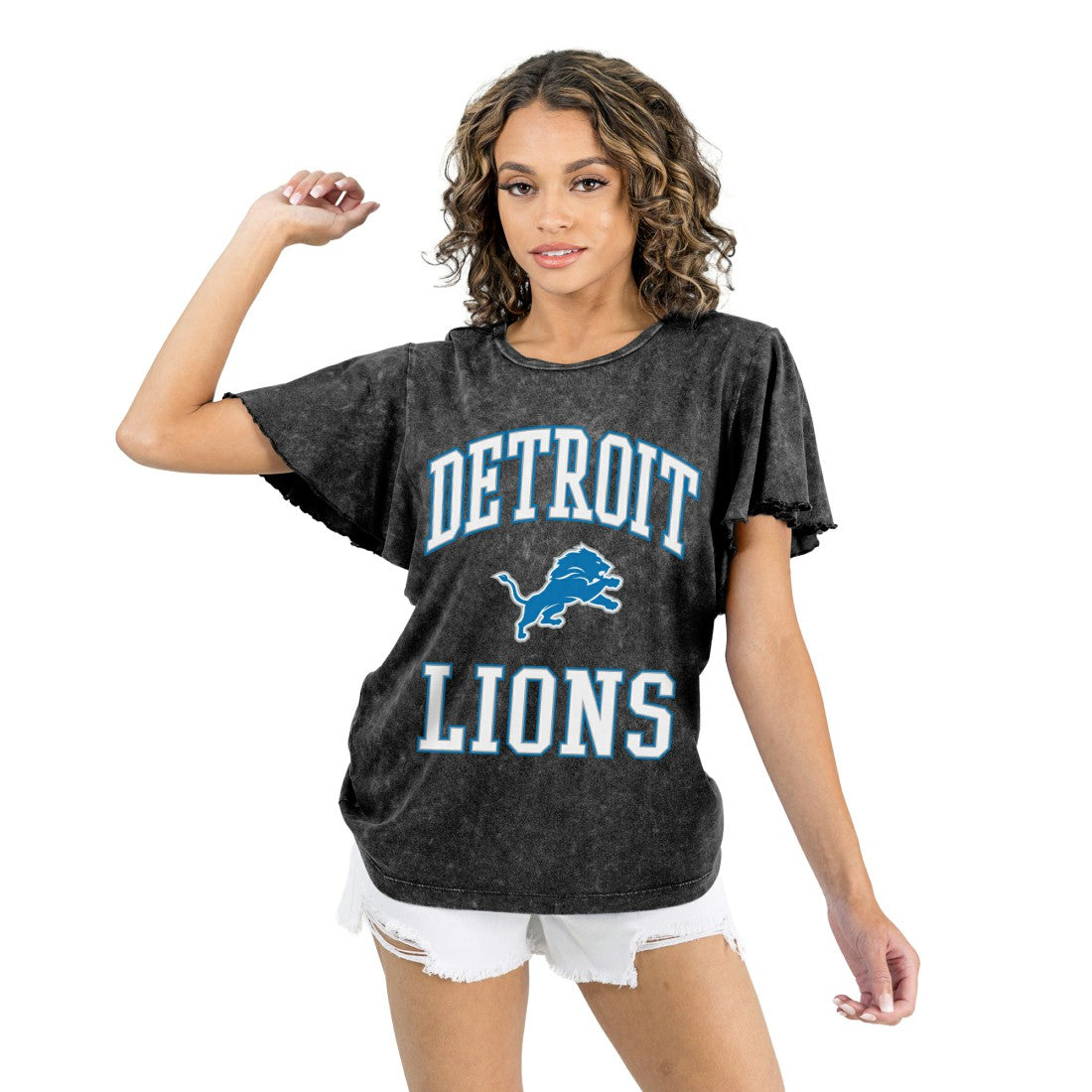 Detroit Lions Gameday Couture Women's Relaxed Flutter Sleeve T-Shirt - Black cheap