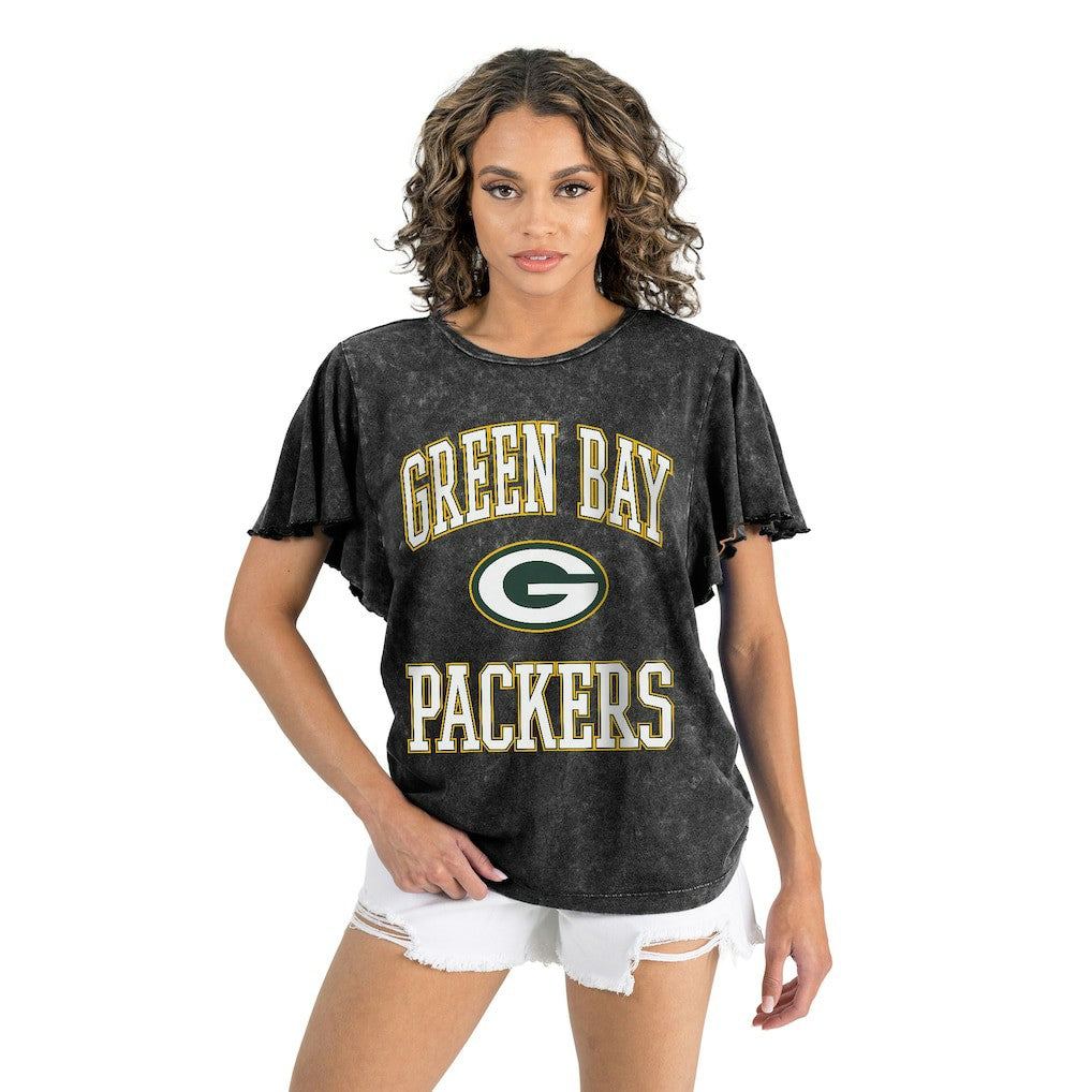 Green Bay Packers Gameday Couture Women's Relaxed Flutter Sleeve T-Shirt - Black discount