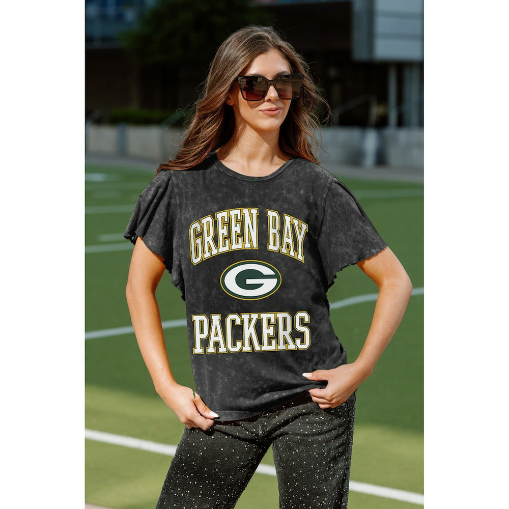 Green Bay Packers Gameday Couture Women's Relaxed Flutter Sleeve T-Shirt - Black discount