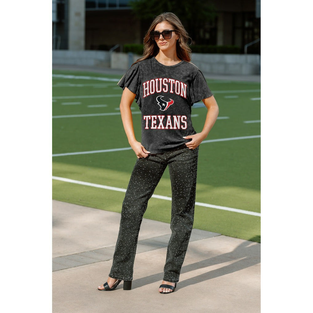 Houston Texans Gameday Couture Women's Relaxed Flutter Sleeve T-Shirt - Black discount