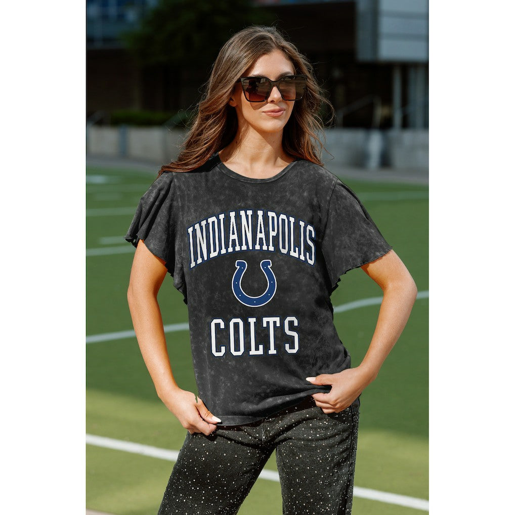 Indianapolis Colts Gameday Couture Women's Relaxed Flutter Sleeve T-Shirt - Black discount