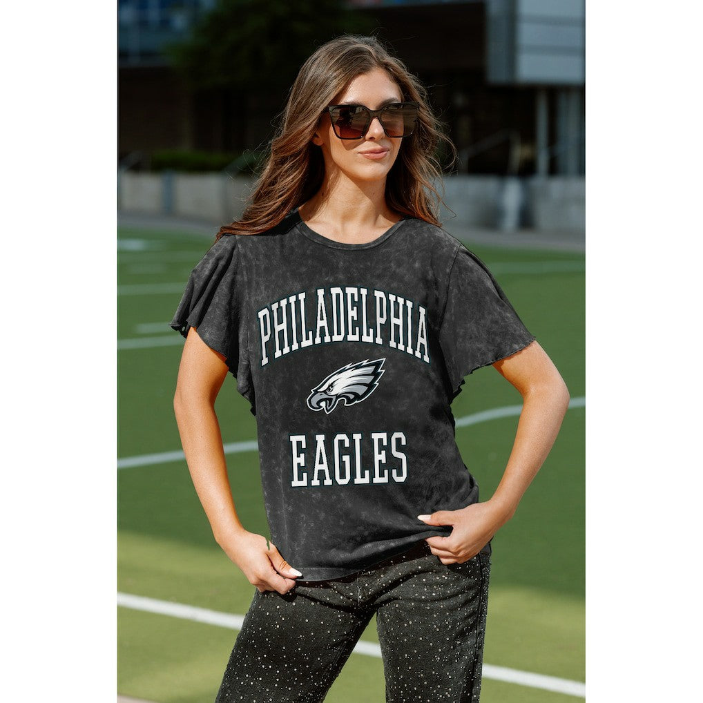 Philadelphia Eagles Gameday Couture Women's Relaxed Flutter Sleeve T-Shirt - Black discount