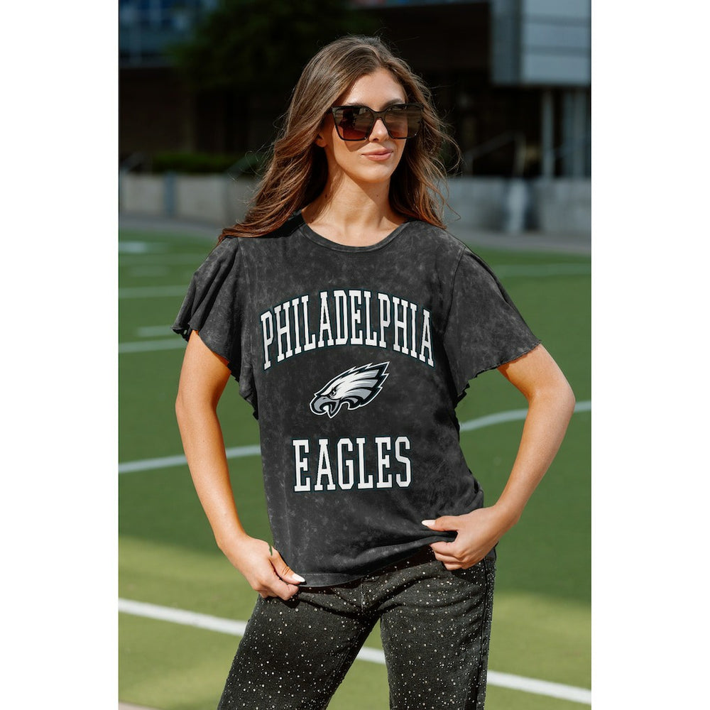 Philadelphia Eagles Gameday Couture Women's Relaxed Flutter Sleeve T-Shirt - Black discount