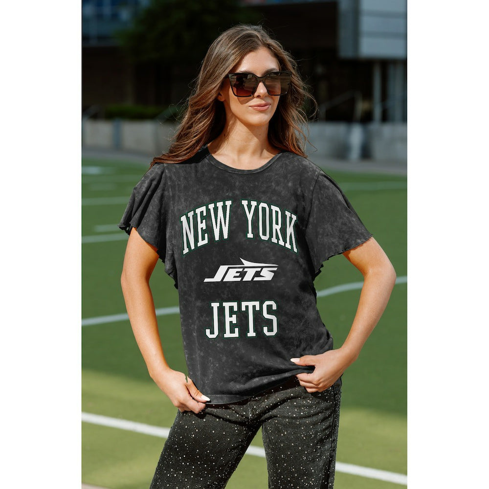 New York Jets Gameday Couture Women's Relaxed Flutter Sleeve T-Shirt - Black on sale