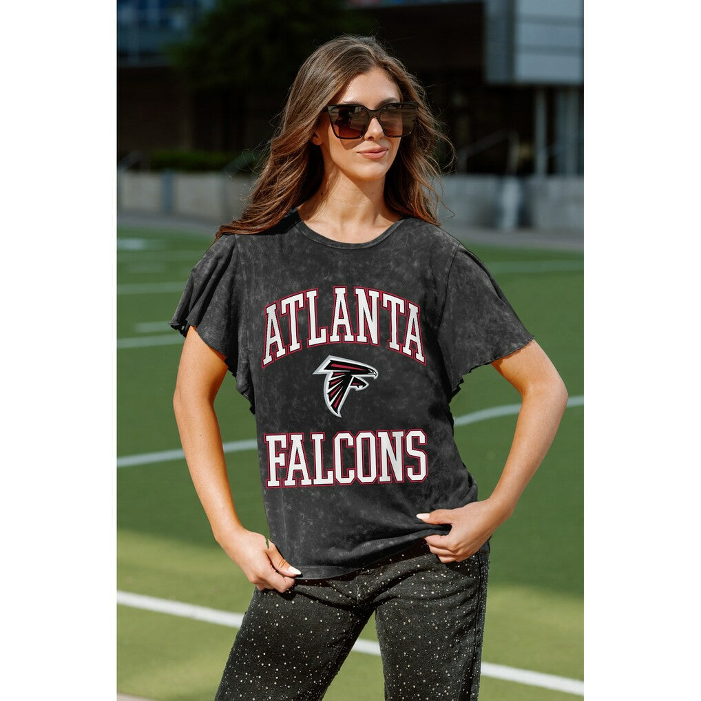 Atlanta Falcons Gameday Couture Women's Relaxed Flutter Sleeve T-Shirt - Black for sale