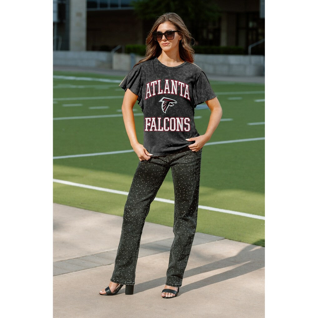 Atlanta Falcons Gameday Couture Women's Relaxed Flutter Sleeve T-Shirt - Black for sale
