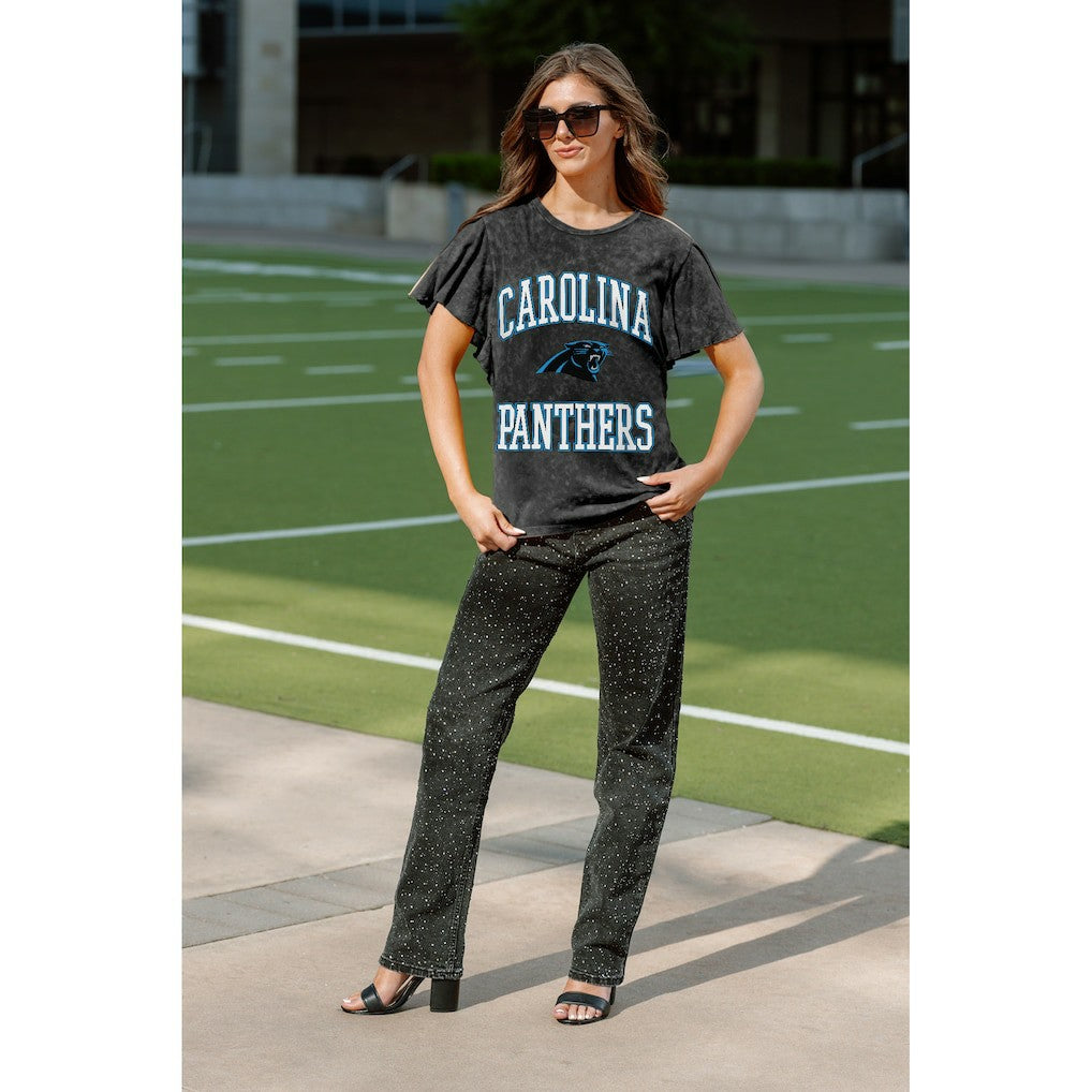 Carolina Panthers Gameday Couture Women's Relaxed Flutter Sleeve T-Shirt - Black outlet