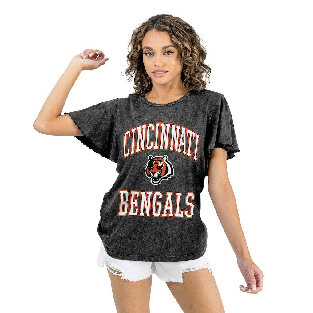 Cincinnati Bengals Gameday Couture Women's Relaxed Flutter Sleeve T-Shirt - Black for sale