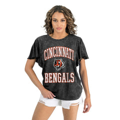 Cincinnati Bengals Gameday Couture Women's Relaxed Flutter Sleeve T-Shirt - Black for sale
