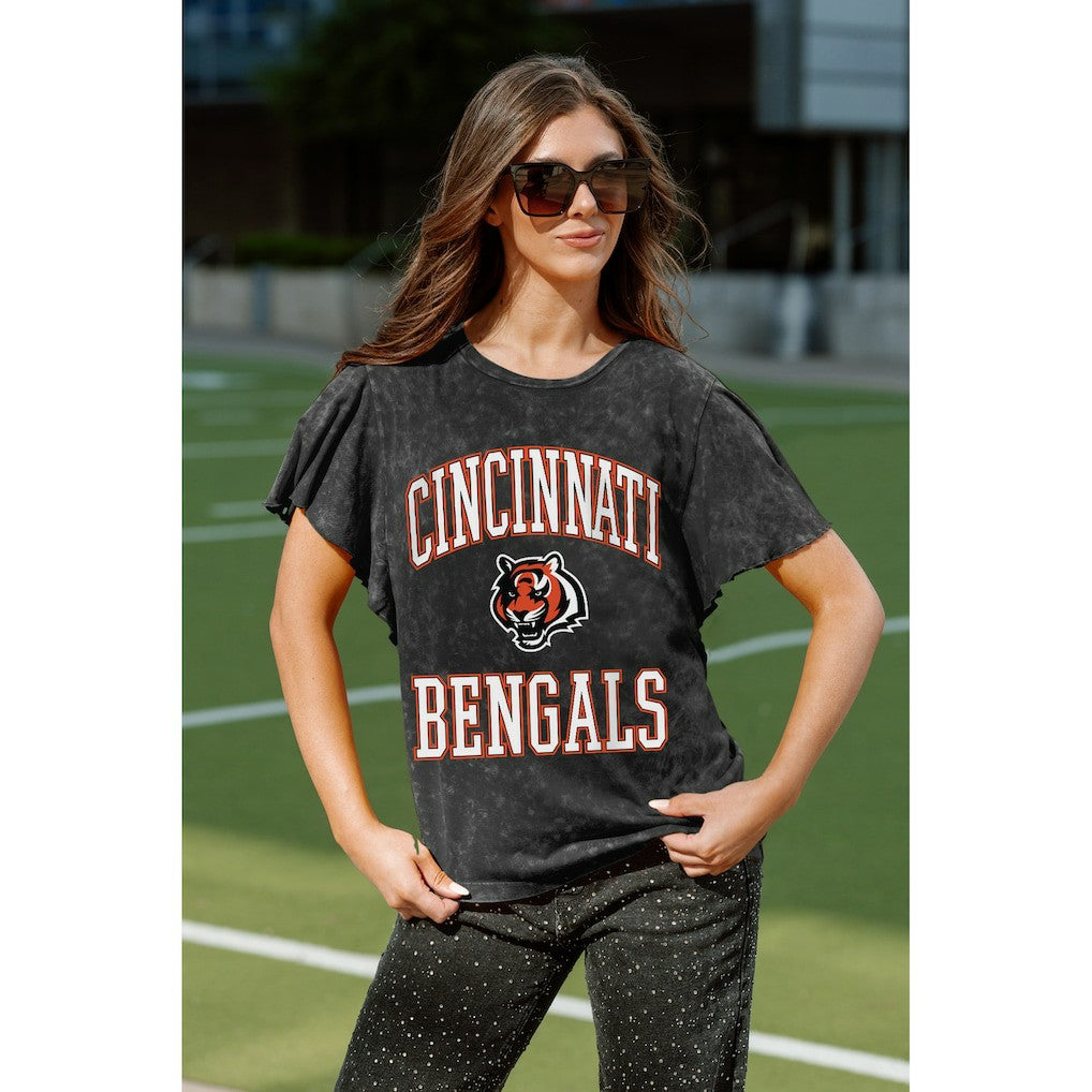 Cincinnati Bengals Gameday Couture Women's Relaxed Flutter Sleeve T-Shirt - Black for sale