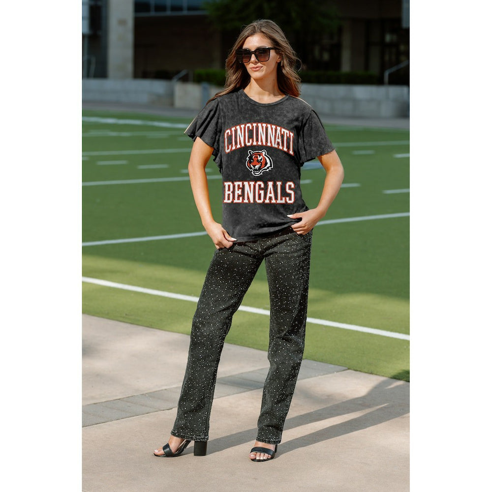 Cincinnati Bengals Gameday Couture Women's Relaxed Flutter Sleeve T-Shirt - Black for sale