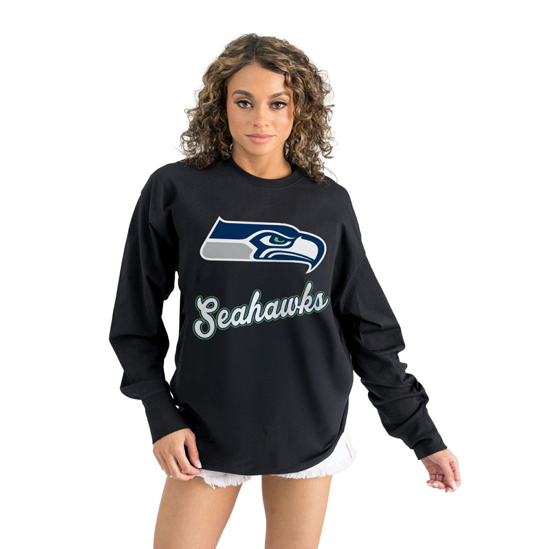 Seattle Seahawks Gameday Couture Women's Oversized Long Sleeve T-Shirt - Black cheap