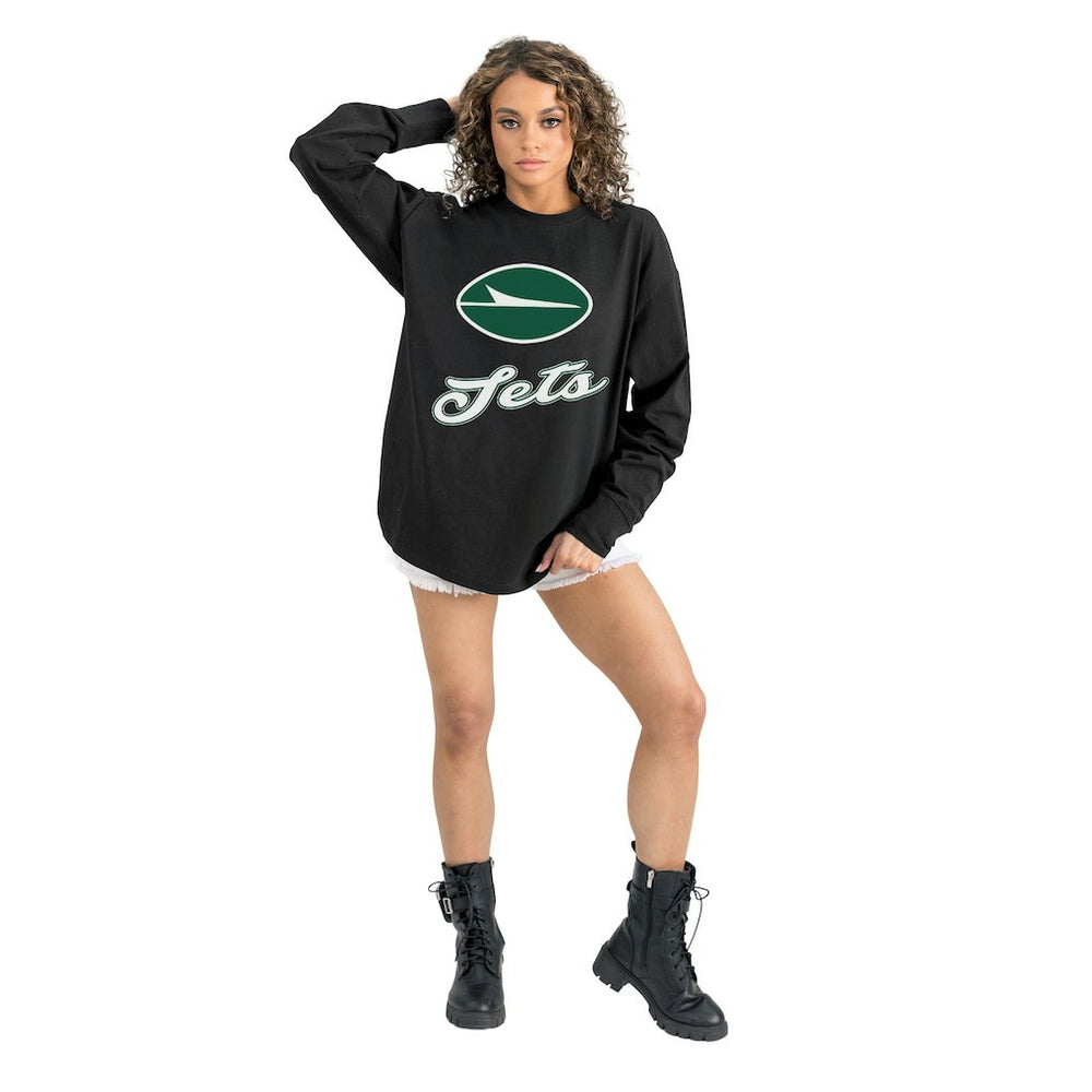New York Jets Gameday Couture Women's Oversized Long Sleeve T-Shirt - Black cheap