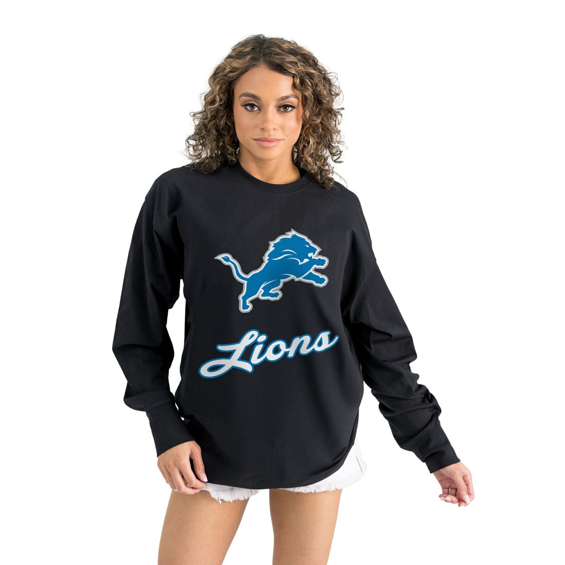Detroit Lions Gameday Couture Women's Oversized Long Sleeve T-Shirt - Black discount