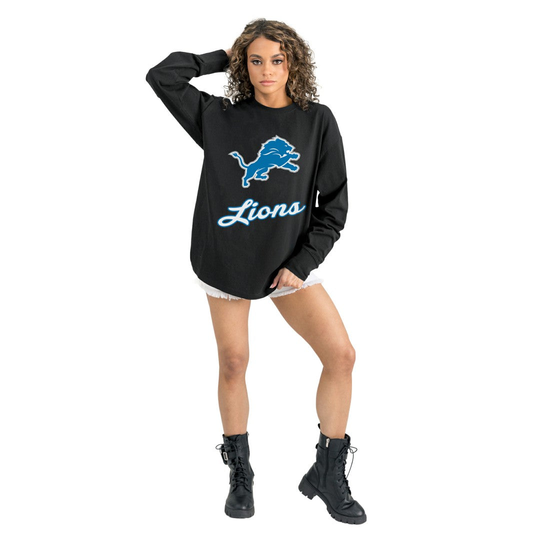 Detroit Lions Gameday Couture Women's Oversized Long Sleeve T-Shirt - Black discount