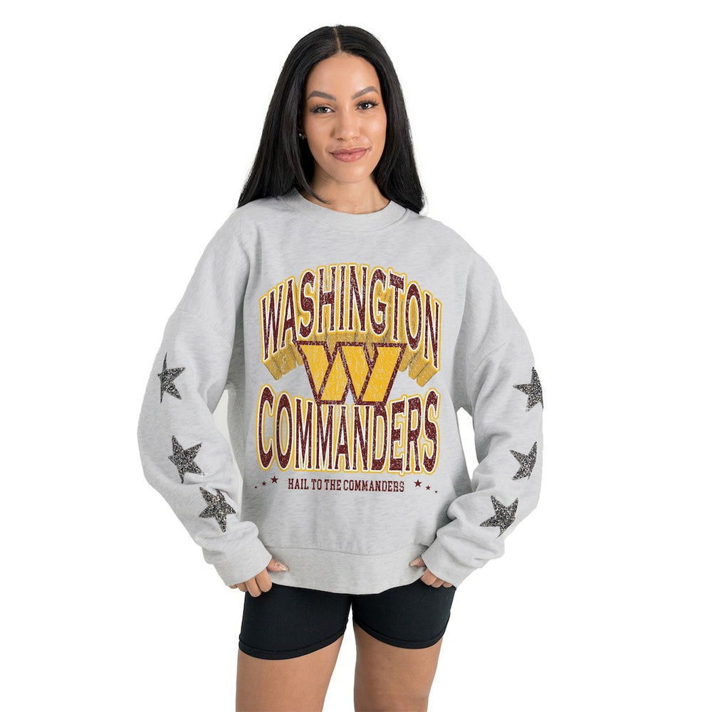 Washington Commanders Gameday Couture Women's Resilience Relaxed Rhinestone Pullover Sweatshirt - Ash for sale
