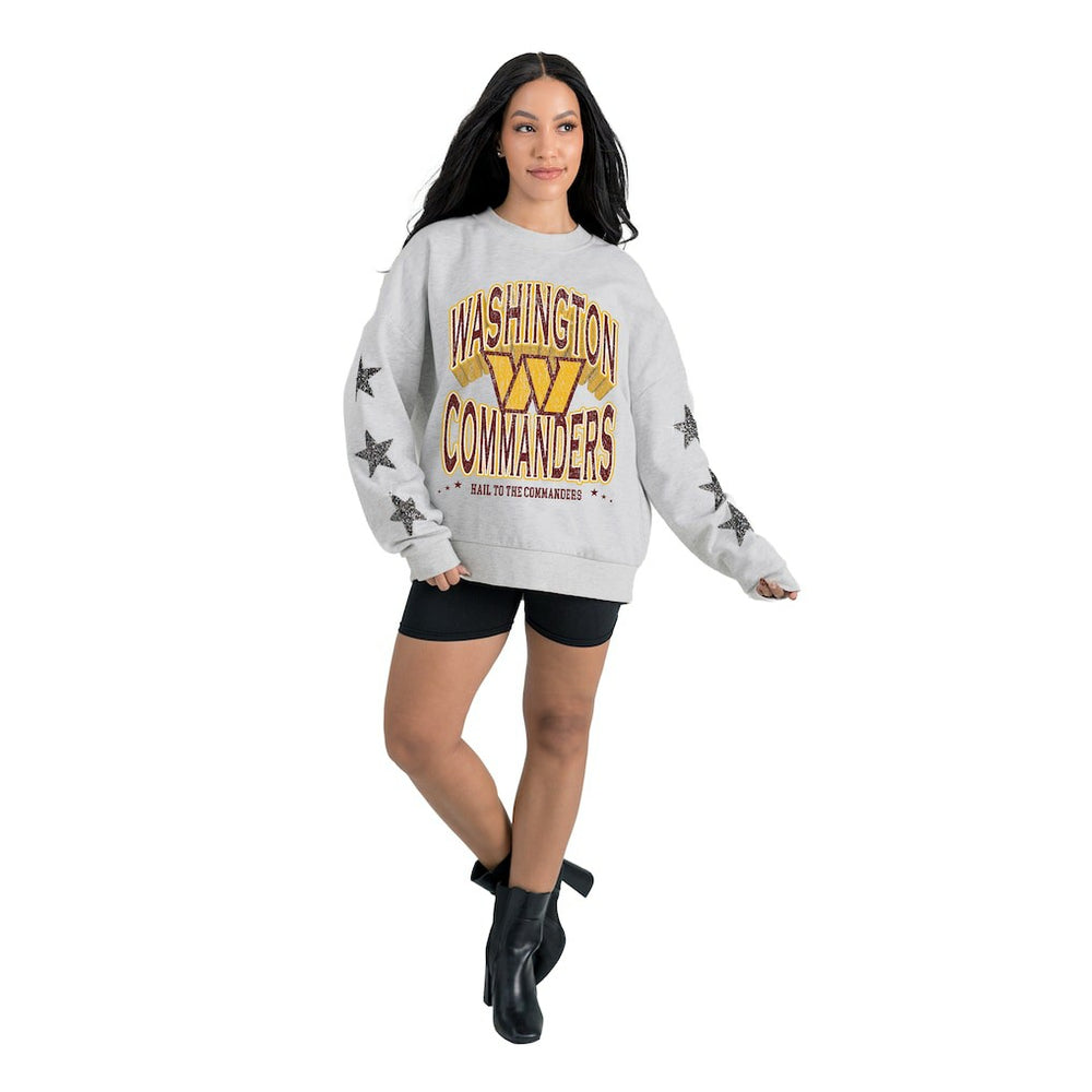 Washington Commanders Gameday Couture Women's Resilience Relaxed Rhinestone Pullover Sweatshirt - Ash for sale