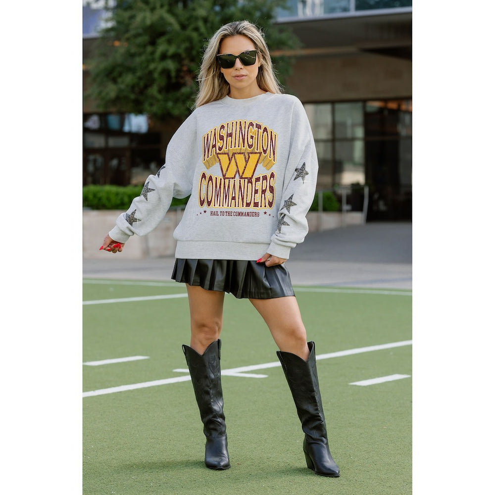 Washington Commanders Gameday Couture Women's Resilience Relaxed Rhinestone Pullover Sweatshirt - Ash for sale