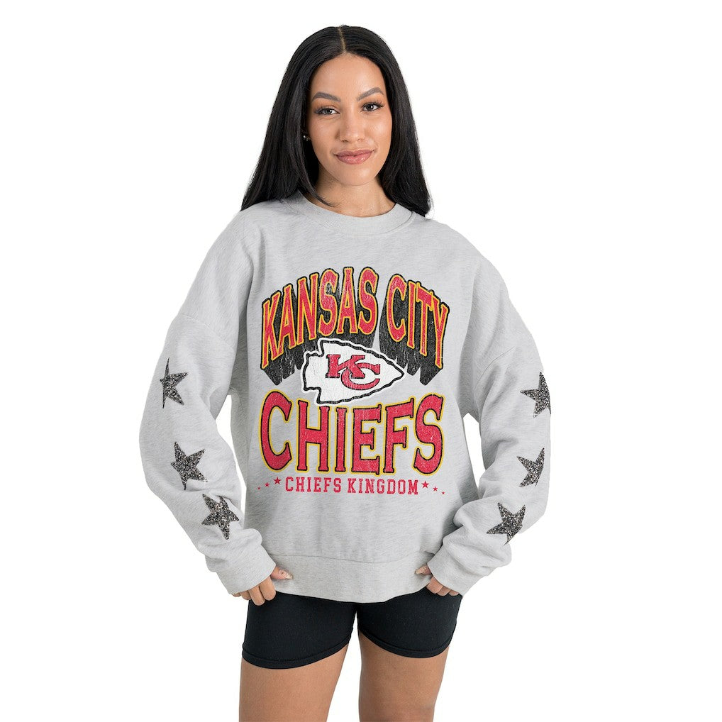 Kansas City Chiefs Gameday Couture Women's Resilience Relaxed Rhinestone Pullover Sweatshirt - Ash cheap