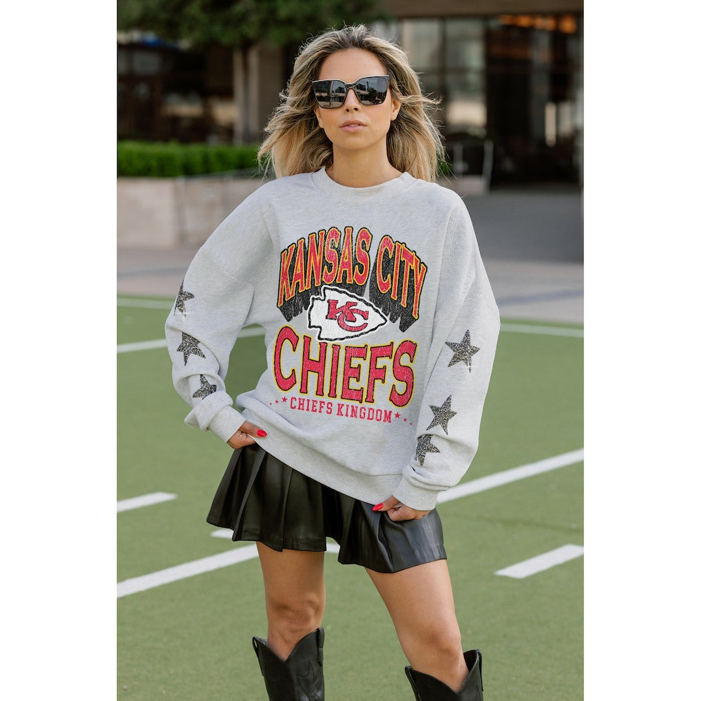 Kansas City Chiefs Gameday Couture Women's Resilience Relaxed Rhinestone Pullover Sweatshirt - Ash cheap