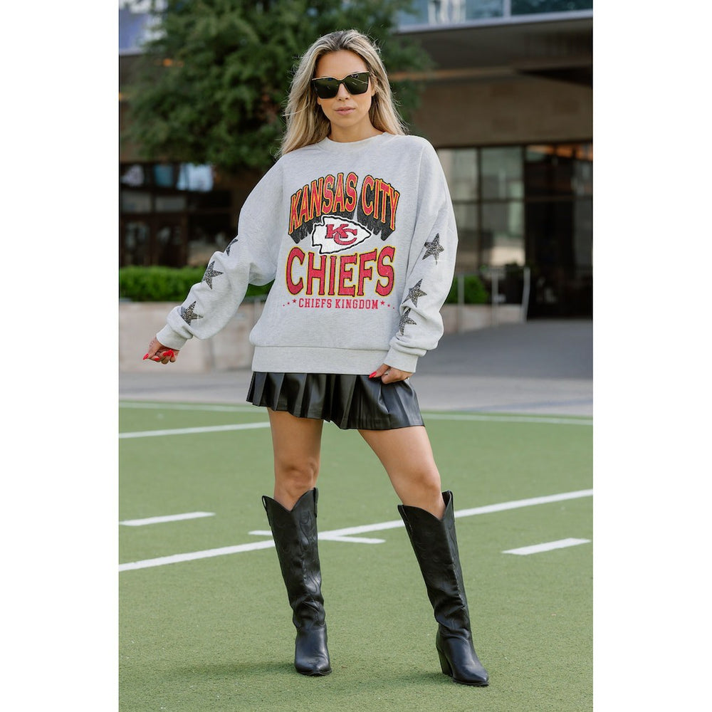 Kansas City Chiefs Gameday Couture Women's Resilience Relaxed Rhinestone Pullover Sweatshirt - Ash cheap
