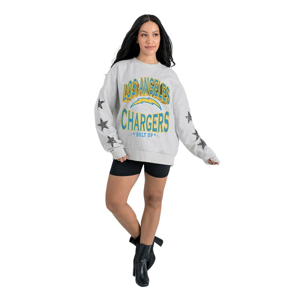 Los Angeles Chargers Gameday Couture Women's Resilience Relaxed Rhinestone Pullover Sweatshirt - Ash online