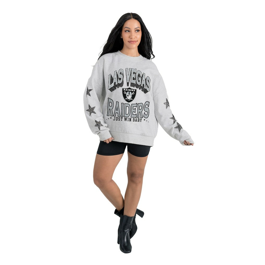 Las Vegas Raiders Gameday Couture Women's Resilience Relaxed Rhinestone Pullover Sweatshirt - Ash online