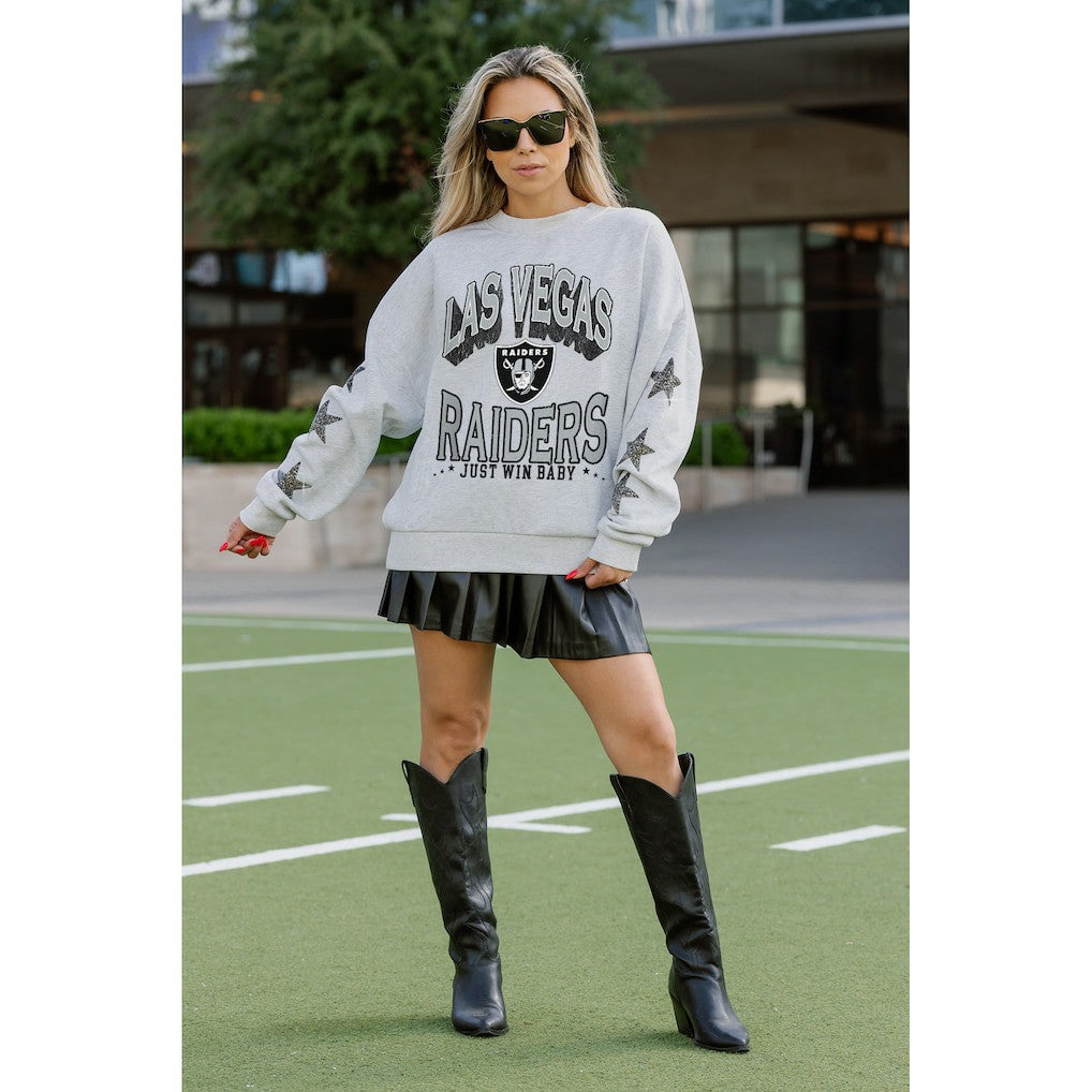 Las Vegas Raiders Gameday Couture Women's Resilience Relaxed Rhinestone Pullover Sweatshirt - Ash online