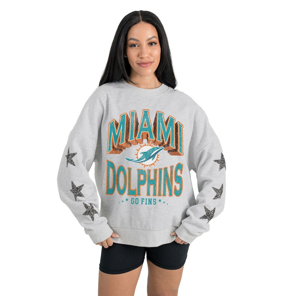 Miami Dolphins Gameday Couture Women's Resilience Relaxed Rhinestone Pullover Sweatshirt - Ash for sale