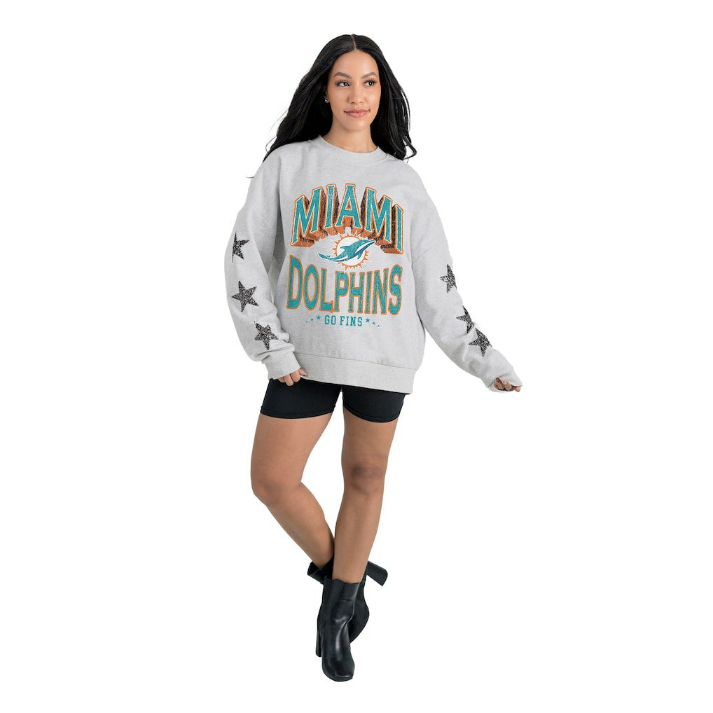 Miami Dolphins Gameday Couture Women's Resilience Relaxed Rhinestone Pullover Sweatshirt - Ash for sale