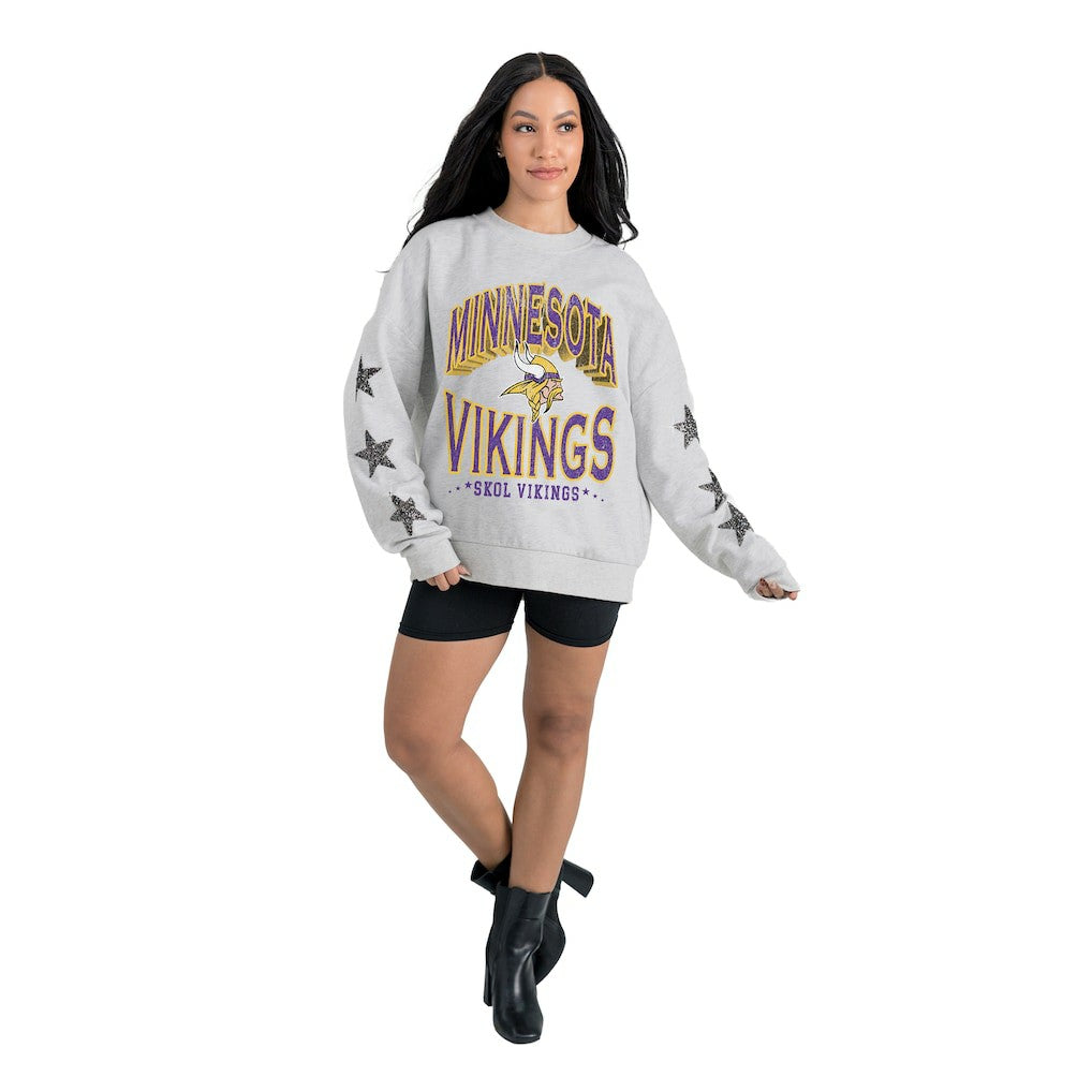 Minnesota Vikings Gameday Couture Women's Resilience Relaxed Rhinestone Pullover Sweatshirt - Ash for sale