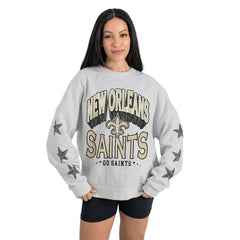 New Orleans Saints Gameday Couture Women's Resilience Relaxed Rhinestone Pullover Sweatshirt - Ash outlet