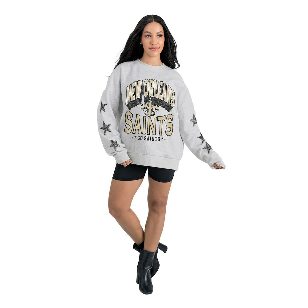 New Orleans Saints Gameday Couture Women's Resilience Relaxed Rhinestone Pullover Sweatshirt - Ash outlet