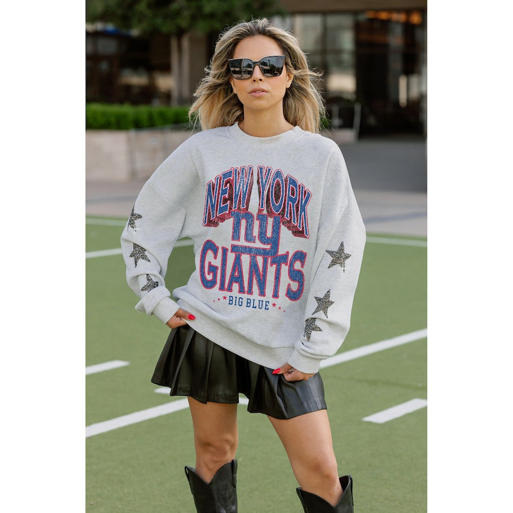 New York Giants Gameday Couture Women's Resilience Relaxed Rhinestone Pullover Sweatshirt - Ash outlet