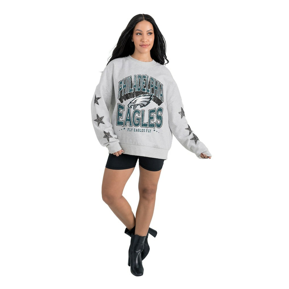 Philadelphia Eagles Gameday Couture Women's Resilience Relaxed Rhinestone Pullover Sweatshirt - Ash discount
