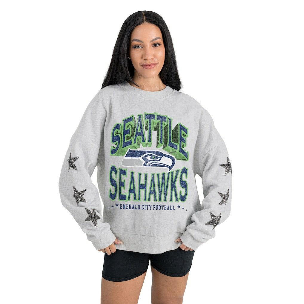 Seattle Seahawks Gameday Couture Women's Resilience Relaxed Rhinestone Pullover Sweatshirt - Ash cheap