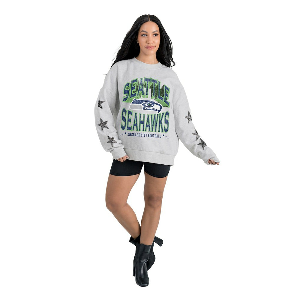 Seattle Seahawks Gameday Couture Women's Resilience Relaxed Rhinestone Pullover Sweatshirt - Ash cheap