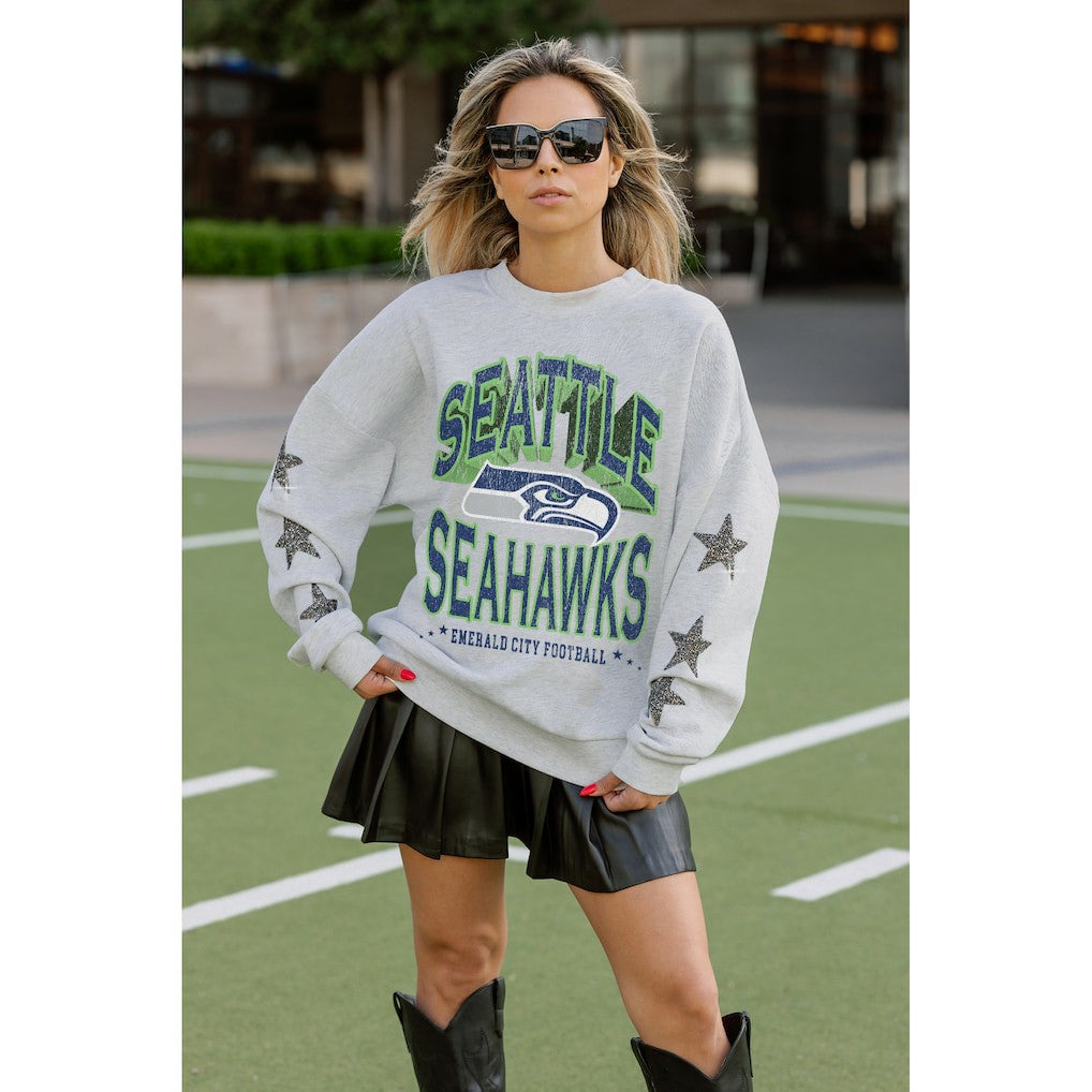 Seattle Seahawks Gameday Couture Women's Resilience Relaxed Rhinestone Pullover Sweatshirt - Ash cheap