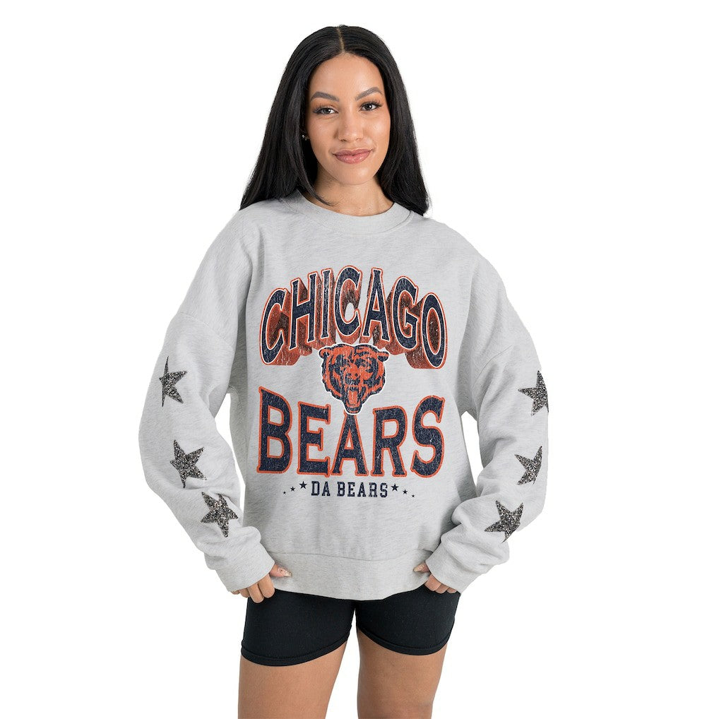 Chicago Bears Gameday Couture Women's Resilience Relaxed Rhinestone Pullover Sweatshirt - Ash outlet