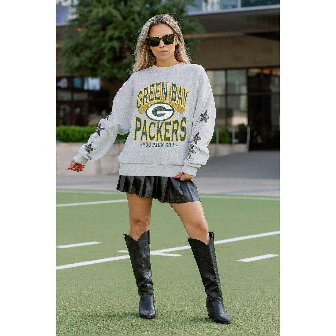 Green Bay Packers Gameday Couture Women's Resilience Relaxed Rhinestone Pullover Sweatshirt - Ash on sale