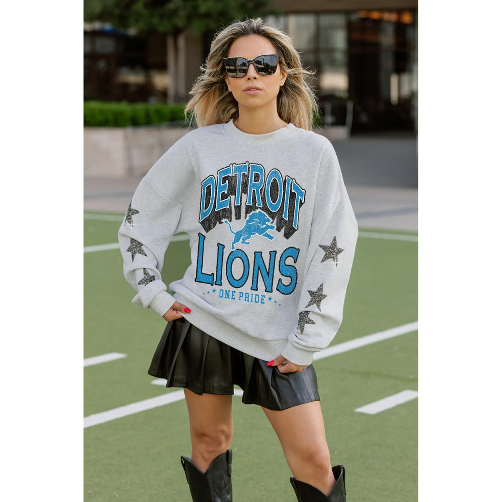 Detroit Lions Gameday Couture Women's Resilience Relaxed Rhinestone Pullover Sweatshirt - Ash on sale