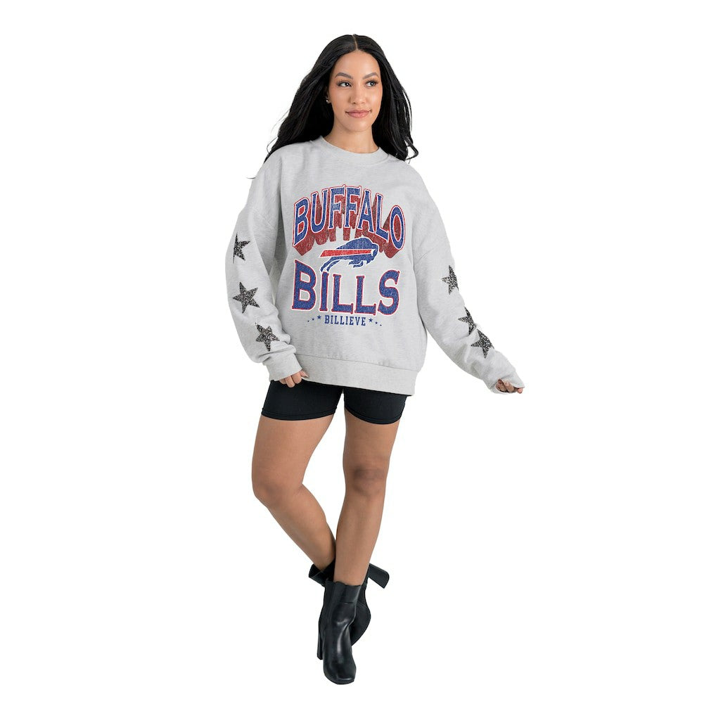 Buffalo Bills Gameday Couture Women's Resilience Relaxed Rhinestone Pullover Sweatshirt - Ash sale
